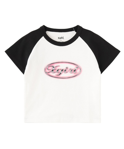 X-girl(エックスガール)の「GLOW METAL OVAL LOGO RAGLAN S/S BABY TEE(Tシャツ/カットソー・レディース・ホワイト/チャコール・S/M)」の5枚目の写真