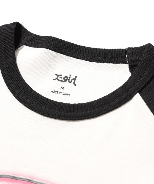 X-girl(エックスガール)の「GLOW METAL OVAL LOGO RAGLAN S/S BABY TEE(Tシャツ/カットソー・レディース・ホワイト/チャコール・S/M)」の7枚目の写真