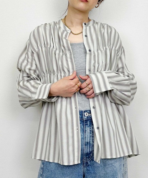 Lo-Fi(ローファイ)の「【WEB限定】ストライプシャーリングシャツ(シャツ/ブラウス・レディース・ブラック系その他/ホワイト系その他・M)」の3枚目の写真
