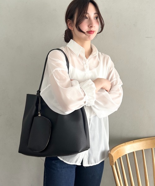 MYMOOD.(マイムード)の「ポーチ2個付きタックデザイントートバッグ(トートバッグ・レディース・ブラック/ブラウン/グレー・FREE)」の10枚目の写真
