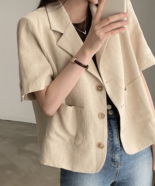 Vipoa(ヴィポア)の「ルーズショートテーラードジャケット(テーラードジャケット・レディース・ブラック/アイボリー・FREE)」の2枚目の写真