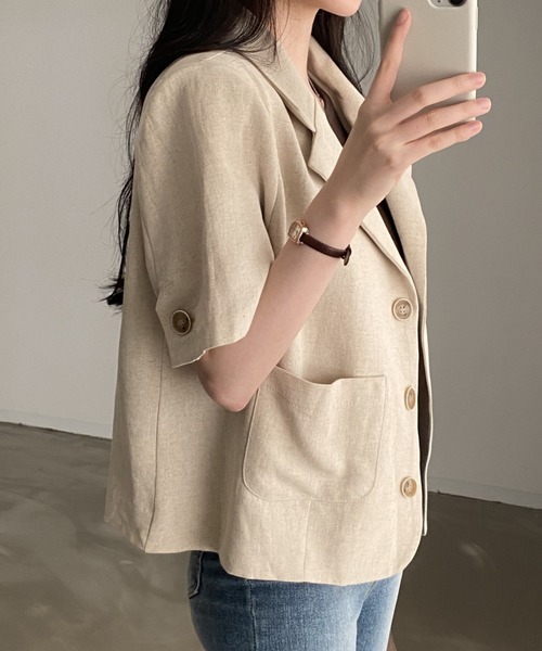 Vipoa(ヴィポア)の「ルーズショートテーラードジャケット(テーラードジャケット・レディース・ブラック/アイボリー・FREE)」の10枚目の写真