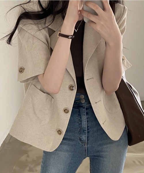 Vipoa(ヴィポア)の「ルーズショートテーラードジャケット(テーラードジャケット・レディース・ブラック/アイボリー・FREE)」の3枚目の写真