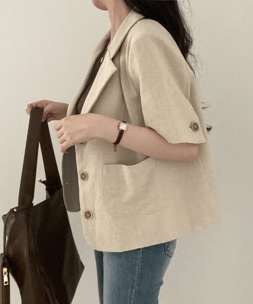 Vipoa(ヴィポア)の「ルーズショートテーラードジャケット(テーラードジャケット・レディース・ブラック/アイボリー・FREE)」の8枚目の写真