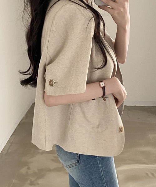 Vipoa(ヴィポア)の「ルーズショートテーラードジャケット(テーラードジャケット・レディース・ブラック/アイボリー・FREE)」の9枚目の写真