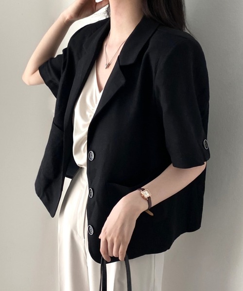 Vipoa(ヴィポア)の「ルーズショートテーラードジャケット(テーラードジャケット・レディース・ブラック/アイボリー・FREE)」の14枚目の写真