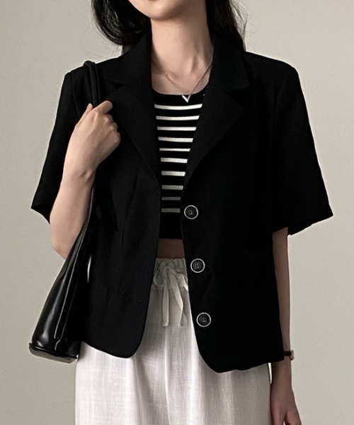 Vipoa(ヴィポア)の「ルーズショートテーラードジャケット(テーラードジャケット・レディース・ブラック/アイボリー・FREE)」の11枚目の写真