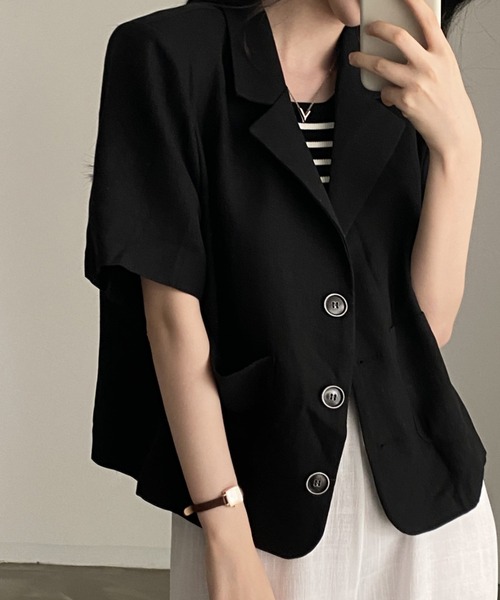 Vipoa(ヴィポア)の「ルーズショートテーラードジャケット(テーラードジャケット・レディース・ブラック/アイボリー・FREE)」の20枚目の写真