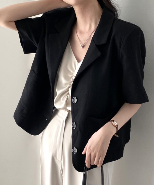 Vipoa(ヴィポア)の「ルーズショートテーラードジャケット(テーラードジャケット・レディース・ブラック/アイボリー・FREE)」の13枚目の写真