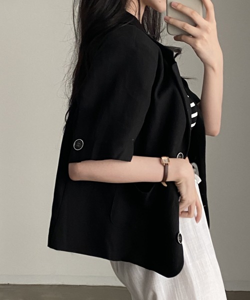 Vipoa(ヴィポア)の「ルーズショートテーラードジャケット(テーラードジャケット・レディース・ブラック/アイボリー・FREE)」の21枚目の写真