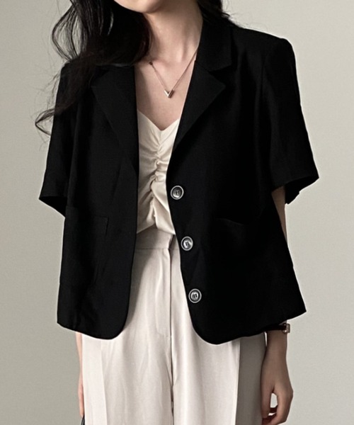 Vipoa(ヴィポア)の「ルーズショートテーラードジャケット(テーラードジャケット・レディース・ブラック/アイボリー・FREE)」の12枚目の写真