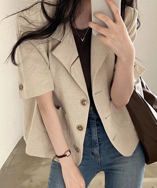 Vipoa(ヴィポア)の「ルーズショートテーラードジャケット(テーラードジャケット・レディース・ブラック/アイボリー・FREE)」の22枚目の写真