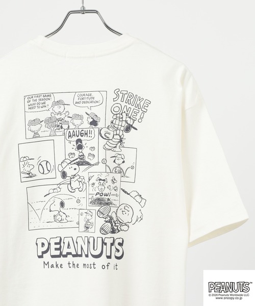 PEANUTS(ピーナッツ)の「PEANUTS コミック柄プリントヘビーウェイトドロップショルダーT(Tシャツ/カットソー・メンズ・オフホワイト/サックスブルー系/ブラック・M/L/LL)」の1枚目の写真
