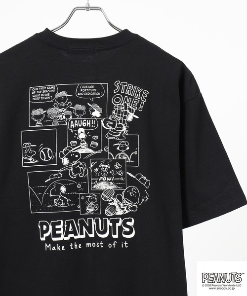 PEANUTS(ピーナッツ)の「PEANUTS コミック柄プリントヘビーウェイトドロップショルダーT(Tシャツ/カットソー・メンズ・オフホワイト/サックスブルー系/ブラック・M/L/LL)」の2枚目の写真