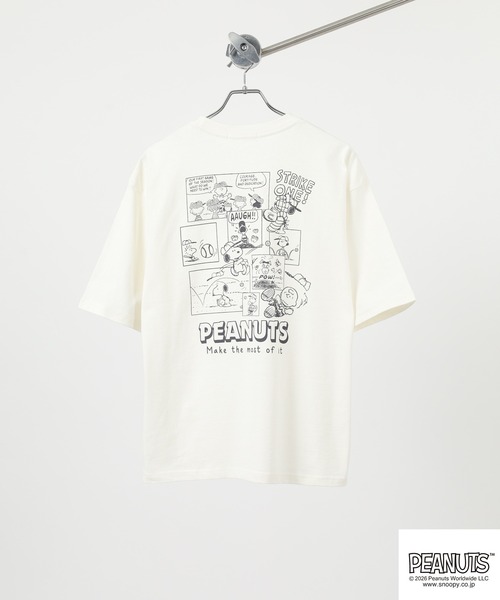 PEANUTS(ピーナッツ)の「PEANUTS コミック柄プリントヘビーウェイトドロップショルダーT(Tシャツ/カットソー・メンズ・オフホワイト/サックスブルー系/ブラック・M/L/LL)」の8枚目の写真