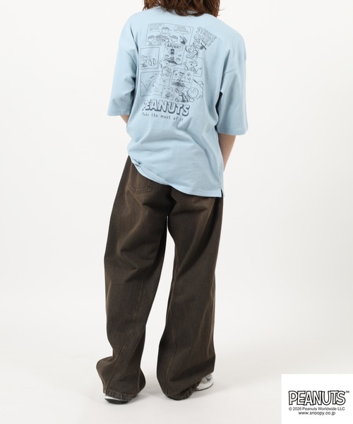 PEANUTS(ピーナッツ)の「PEANUTS コミック柄プリントヘビーウェイトドロップショルダーT(Tシャツ/カットソー・メンズ・オフホワイト/サックスブルー系/ブラック・M/L/LL)」の5枚目の写真