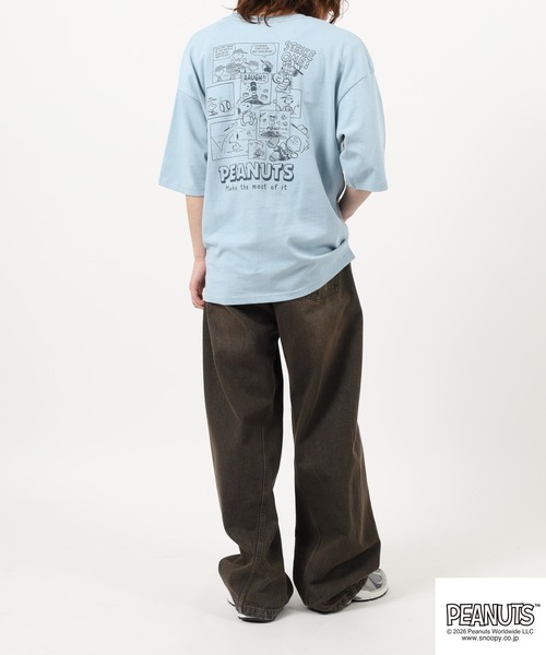 PEANUTS(ピーナッツ)の「PEANUTS コミック柄プリントヘビーウェイトドロップショルダーT(Tシャツ/カットソー・メンズ・オフホワイト/サックスブルー系/ブラック・M/L/LL)」の6枚目の写真