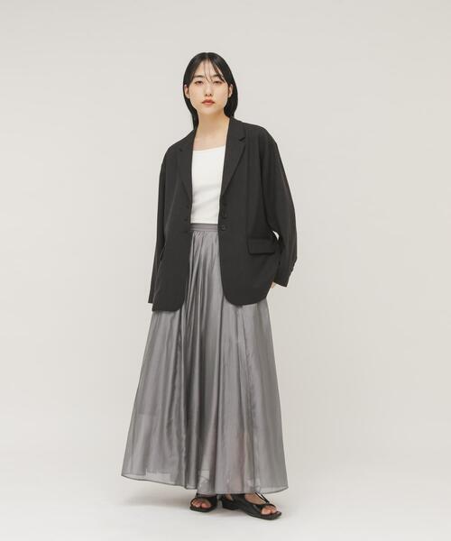 KBF（ケイビーエフ）の「タックフレアシアースカート（スカート・レディース・グレー/ブラック・ONE）」の6枚目の写真