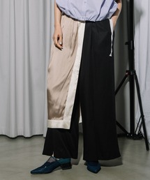 スカーフ風ラップスカート×タックパンツ