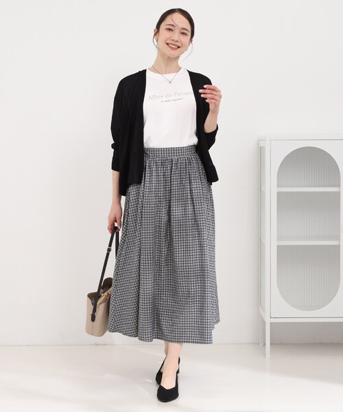 SHOO・LA・RUE（シューラルー）の「【セットアップ可/洗濯機可/S-LL】軽やかに揺れる サッカーチェック フレアスカート（スカート・レディース・ネイビー系1/ホワイト系4/チャコールグレー・02/01/04/03）」の11枚目の写真