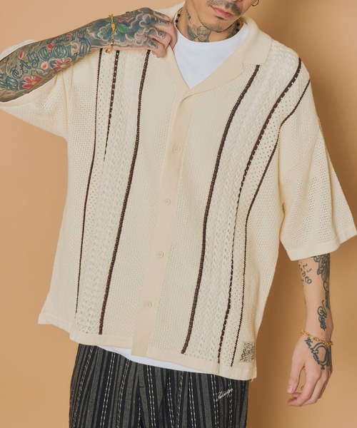 Subciety(サブサエティ)の「Crochet shirt(シャツ/ブラウス・メンズ・オレンジ/ホワイト/ブラック・MEDIUM/LARGE/X-LARGE)」の2枚目の写真