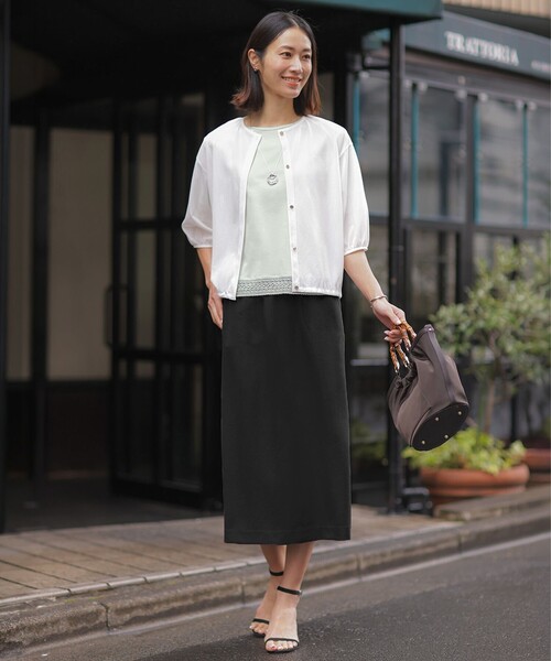 J.PRESS Ladies(J.プレス レディス)の「【一枚で着映え】コットンスムース レース カットソー(Tシャツ/カットソー・レディース・ライトグリーン系/サックスブルー系/ピンク系/ライトグレー系/ネイビー系/ホワイト系・SMALL)」の8枚目の写真