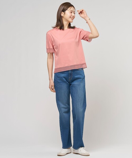 J.PRESS Ladies(J.プレス レディス)の「【一枚で着映え】コットンスムース レース カットソー(Tシャツ/カットソー・レディース・ライトグリーン系/サックスブルー系/ピンク系/ライトグレー系/ネイビー系/ホワイト系・SMALL)」の13枚目の写真