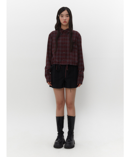 TUOMIO（トゥオミオ）の「STRAPPY CHECK SHIRT [BURGUNDY]（シャツ/ブラウス・レディース・その他・1/2）」の2枚目の写真