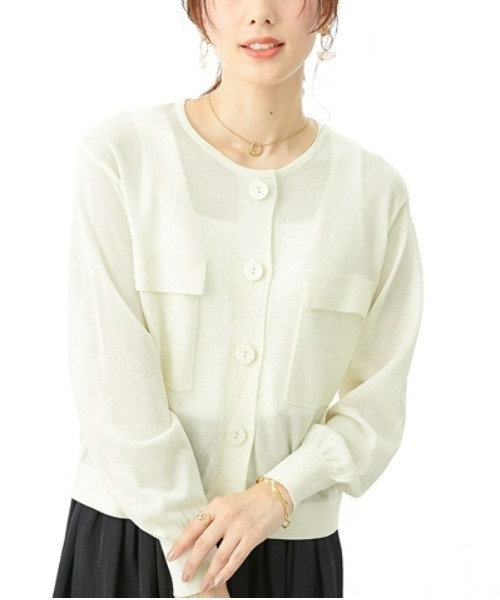 7days Life Styling(セブンデイズライフスタイリング)の「【接触冷感】毛玉になりにくいポケットシアーカーディガン(カーディガン/ボレロ・レディース・ブラック/ライトグレー/オフホワイト・LL/M/S/L)」の2枚目の写真
