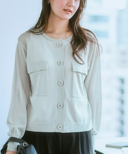 7days Life Styling(セブンデイズライフスタイリング)の「【接触冷感】毛玉になりにくいポケットシアーカーディガン(カーディガン/ボレロ・レディース・ブラック/ライトグレー/オフホワイト・LL/M/S/L)」の3枚目の写真