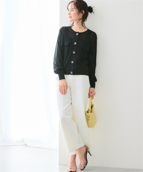 7days Life Styling(セブンデイズライフスタイリング)の「【接触冷感】毛玉になりにくいポケットシアーカーディガン(カーディガン/ボレロ・レディース・ブラック/ライトグレー/オフホワイト・LL/M/S/L)」の4枚目の写真