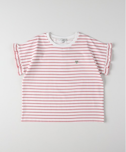 Right-on（ライトオン）の「VIVIAN BLUE(ヴィヴィアンブルー)ボーダープリントフリルＴシャツ（Tシャツ/カットソー・キッズ・レッド/サックスブルー/ブラック・110/120/130/140/150/160）」の3枚目の写真