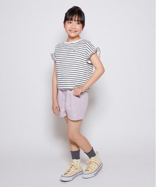 Right-on（ライトオン）の「VIVIAN BLUE(ヴィヴィアンブルー)ボーダープリントフリルＴシャツ（Tシャツ/カットソー・キッズ・レッド/サックスブルー/ブラック・110/120/130/140/150/160）」の13枚目の写真