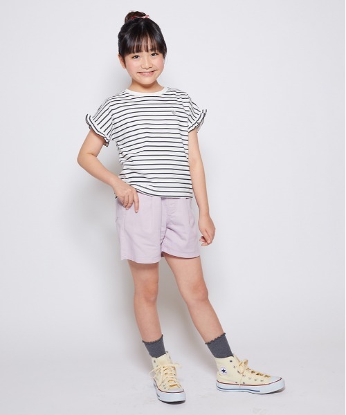 Right-on（ライトオン）の「VIVIAN BLUE(ヴィヴィアンブルー)ボーダープリントフリルＴシャツ（Tシャツ/カットソー・キッズ・レッド/サックスブルー/ブラック・110/120/130/140/150/160）」の12枚目の写真