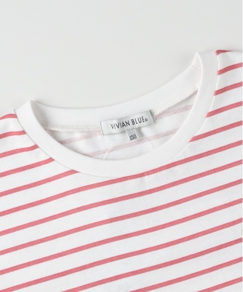 Right-on（ライトオン）の「VIVIAN BLUE(ヴィヴィアンブルー)ボーダープリントフリルＴシャツ（Tシャツ/カットソー・キッズ・レッド/サックスブルー/ブラック・110/120/130/140/150/160）」の10枚目の写真