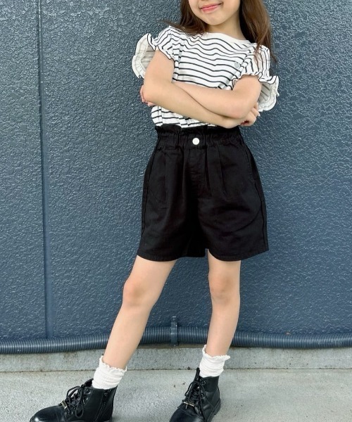 Right-on（ライトオン）の「VIVIAN BLUE(ヴィヴィアンブルー)ボーダープリントフリルＴシャツ（Tシャツ/カットソー・キッズ・レッド/サックスブルー/ブラック・110/120/130/140/150/160）」の17枚目の写真