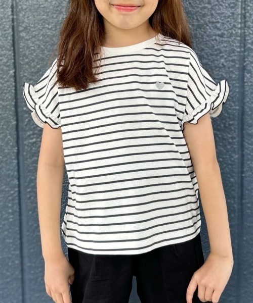 Right-on（ライトオン）の「VIVIAN BLUE(ヴィヴィアンブルー)ボーダープリントフリルＴシャツ（Tシャツ/カットソー・キッズ・レッド/サックスブルー/ブラック・110/120/130/140/150/160）」の14枚目の写真