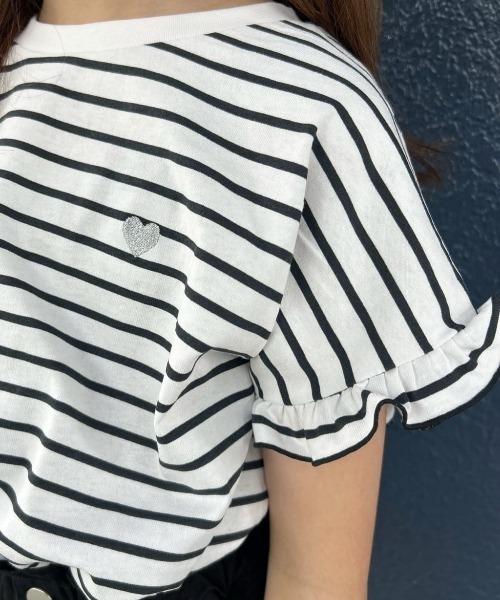Right-on（ライトオン）の「VIVIAN BLUE(ヴィヴィアンブルー)ボーダープリントフリルＴシャツ（Tシャツ/カットソー・キッズ・レッド/サックスブルー/ブラック・110/120/130/140/150/160）」の16枚目の写真