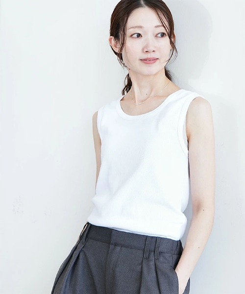 SOLAMONAT（ソラモナ）の「リブタンクトップ（キャミソール・レディース・ホワイト/ブラック・M）」の3枚目の写真