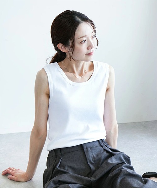 SOLAMONAT（ソラモナ）の「リブタンクトップ（キャミソール・レディース・ホワイト/ブラック・M）」の4枚目の写真