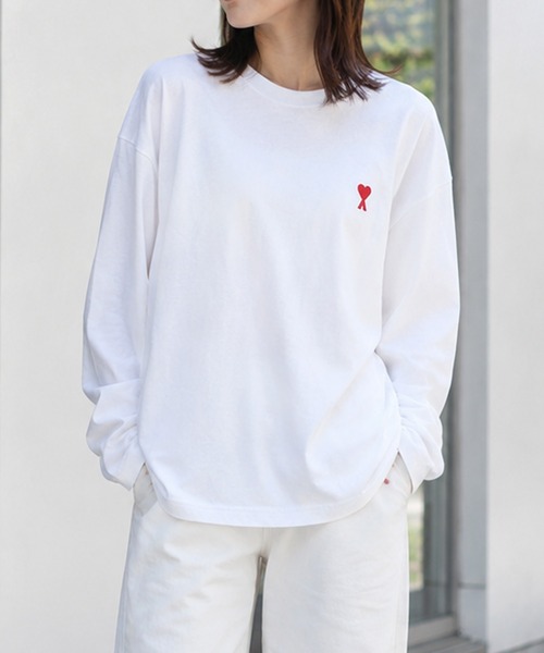 AMI Alexandre Mattiussi（アミアレクサンドルマテュッシ）の「【AMI PARIS】アミ パリス Small Heart Long Sleeve ワンポイント ロゴ ロンT（Tシャツ/カットソー・メンズ・ブラック/グレー/ホワイト・L/M/XL）」の16枚目の写真