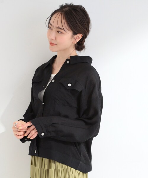 SHOO・LA・RUE(シューラルー)の「【洗濯機可/S-LL】Gジャン風シアーシャツジャケット(ブルゾン・レディース・グレー/ブラック・04/03/02/01)」の8枚目の写真