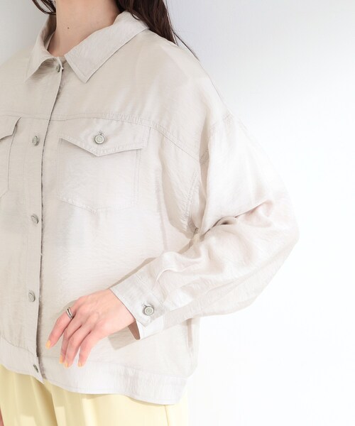 SHOO・LA・RUE(シューラルー)の「【洗濯機可/S-LL】Gジャン風シアーシャツジャケット(ブルゾン・レディース・グレー/ブラック・04/03/02/01)」の15枚目の写真