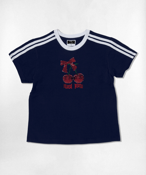 NOTUSUAL(ノットユージュアル)の「ドットチェリーセミクロップ半袖Tシャツ6色(Tシャツ/カットソー・レディース・ネイビー/ホワイト/ピンク/ホワイト×グリーン/スカイブルー/ライトブラウン・1(S))」の13枚目の写真
