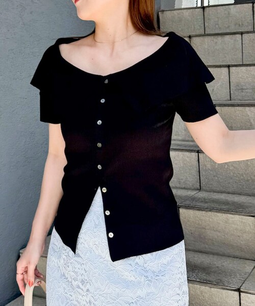 NOLLEY’S Sophi(ノーリーズソフィ)の「《手洗い可能》ビックカラーオフショルプルオーバー(ニット/セーター・レディース・クリーム/ブラウン系その他7/ブラック・38)」の1枚目の写真