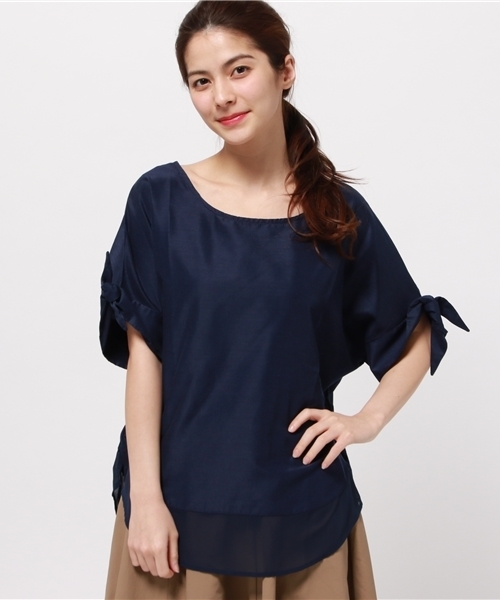 OUTLET（アウトレット）の「【Discoat】シフォン切替袖リボンBL（シャツ/ブラウス・レディース・カーキ/ライトグレー/ネイビー・LARGE/MEDIUM）」の3枚目の写真