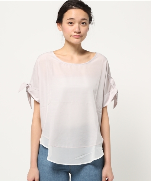 OUTLET（アウトレット）の「【Discoat】シフォン切替袖リボンBL（シャツ/ブラウス・レディース・カーキ/ライトグレー/ネイビー・LARGE/MEDIUM）」の4枚目の写真