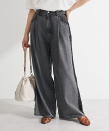 サイドレースデニムワイドパンツ