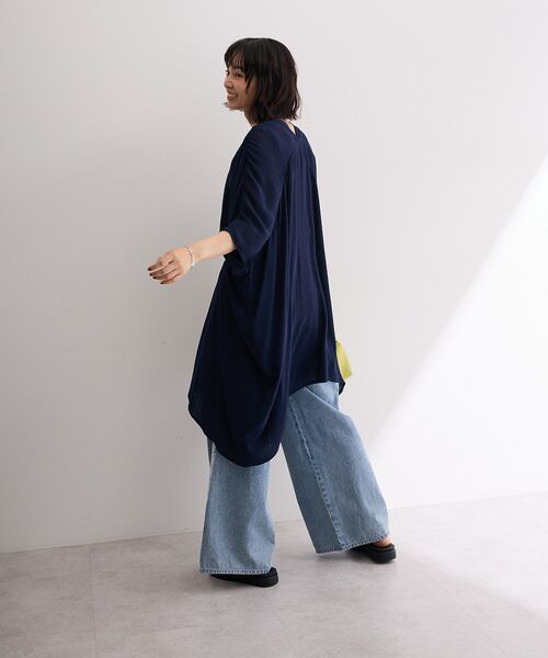 Green　Parks（グリーンパークス）の「サイドレースデニムワイドパンツ（デニムパンツ・レディース・ブラック/ライトインディゴブルー・L/M）」の3枚目の写真