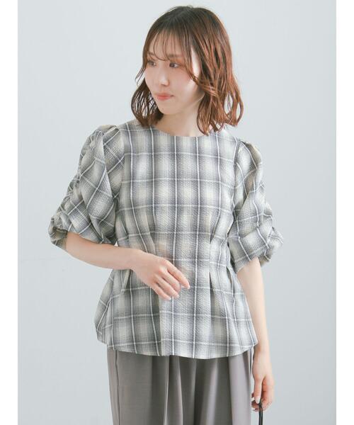 Te chichi(テチチ)の「サッカーチェックバルーンスリーブブラウス(セットアップ可)(シャツ/ブラウス・レディース・サックスブルー/オフホワイト/ブラック・F)」の8枚目の写真